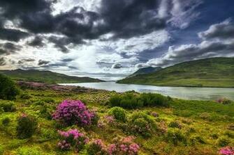Photo Ireland Derrynasliggaun Galway Nature Sky Hill River Clouds