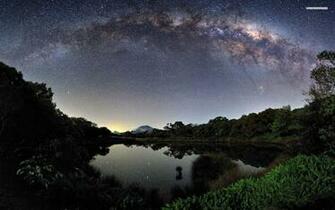 Milky Way Lake Forest Plants Wallpaper