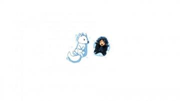 Ghost And Jon Snow Cartoon Game Of Thrones Wallpaper
