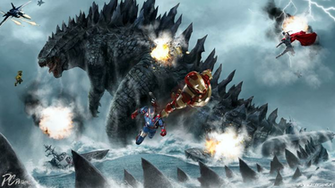 Godzilla Vs Avengers Computer Wallpaper Desktop Background