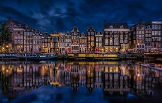 Wallpaper Reflection Building Amsterdam Channel Netherlands