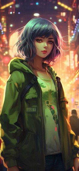 Anime Girl In A Green Jacket Wallpaper 4k