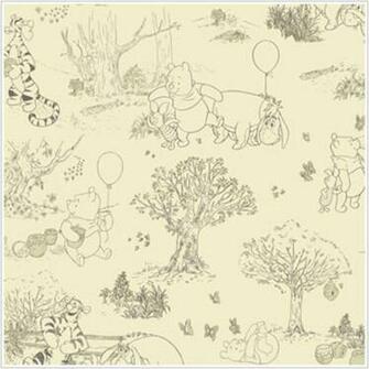 Pooh And Friends Tolie Cream Black Wallpaper Wall Sticker Outlet