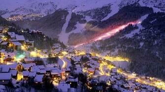Snowy Small Village On The Mountain Wallpaper