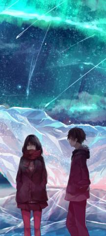 Anime Couple Ice Field Scarf Girl Boy