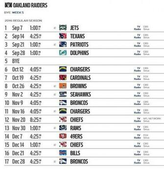 Oakland Raiders Schedule