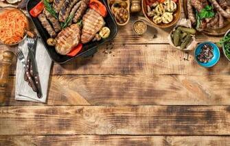 Wallpaper Bread Meat Bbq Vegetables Sauce Wood Grill