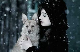 Winter Snow Women Dogs Wallpaper
