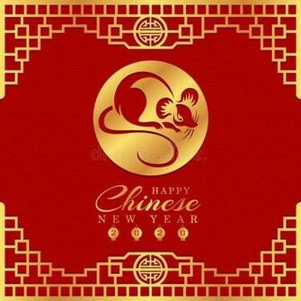 Happy Chinese New Year Card With Gold Rat Zodiac In