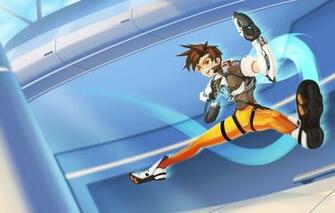 Wallpaper Overwatch Blizzard Tracer Girl Suit Jump Glasses
