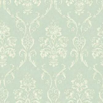 Light Blue Scrolling Floral Urn Gabriel Raymond Waites Wallpaper