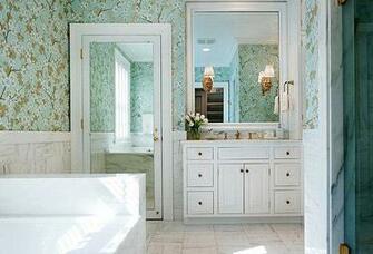 One Mirrored Closet Door In A Floral Bathroom