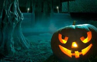 Wallpaper Tree Twilight Candles Grin Pumpkin Halloween