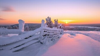 Winter Sunset Andes Snowy Fence Wallpaper