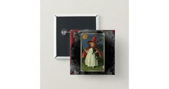 Vintage Young Halloween Witch Eerie Background Button