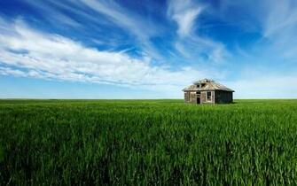 Old House Grass Field Wallpaper