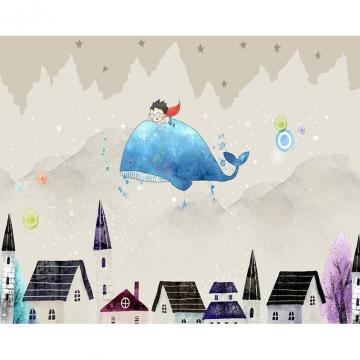 Gk Wall Design Cartoon Village Landscape Little Child Textile
