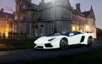 White Lamborghini Aventador Lp Stands Next To The Castle