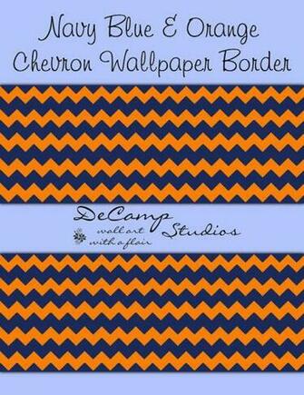 Navy Blue And Orange Chevron Wallpaper Border Wall Decals For Baby Boy