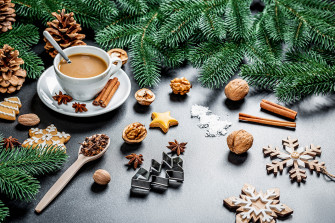 Wallpaper New Year Cocoa Snowflakes Christmas Tree Star Anise