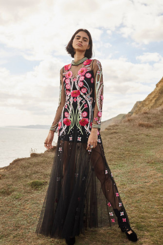 Temperley London Black Dress Flowers Outside Wallpaper