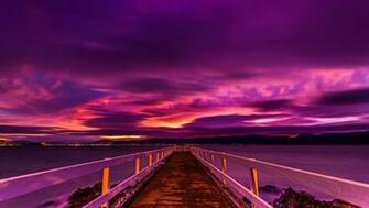 Purple Sunset Over Pier Computer Wallpaper Desktop