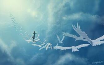 Woman Waling On White Doves Painting Fantasy Art HD Wallpaper
