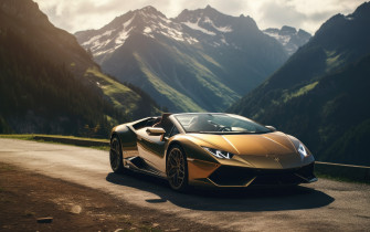 Lamborghini Hurac N Convertible On Mountain Road Stock Photo