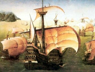 Spanish Galleon Transport Wallpaper Image Featuring Boats