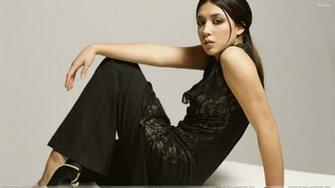 Michelle Branch Sitting Pose In Long Black Dress Side