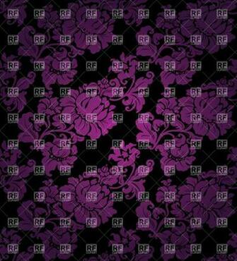 Seamless Black And Violet Floral Victorian Wallpaper Background