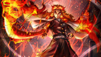 Kyojuro Rengoku Katana Sword Flame Pillar Demon Slayer HD 4k