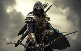 Wallpaper The Elder Scrolls Online Warrior Bow Hood Sky Clouds