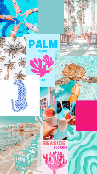 Preppy Beach Aesthetic Photo Collage iPhone Wallpaper