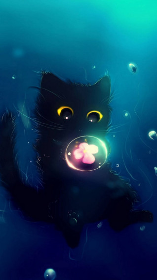 Ocean Fantasy Art Black Cat iPhone Wallpaper