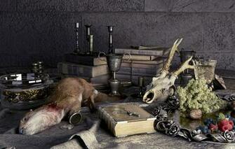 Wallpaper Table Wall Glass Carcass Fin De Siecle Hunting