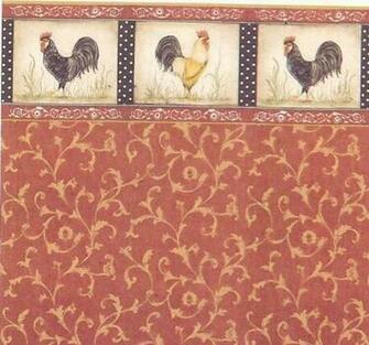 Dollhouse Wallpaper Kitchen Red Rooster Gold Swirl