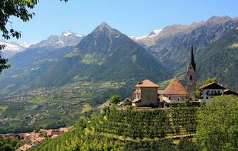 Wallpaper Mountains Valley Italy Church Panorama