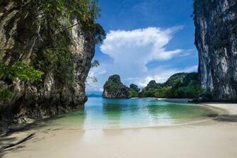 Landscape Nature White Sand Beach Rock Cliff Sea Boat