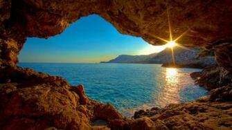 Sunrise Ocean Cave Desktop Pc And Mac Wallpaper