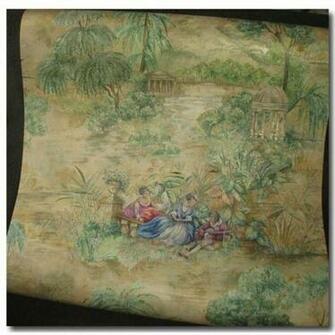 Vintage Oriental Japanese Wallpaper Green Brown Botanical Gardens Bat