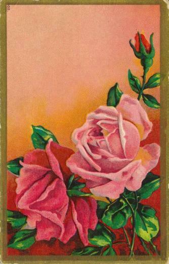 Antique Edwardian Good Wishes Postcard With Stunning Red And Pink