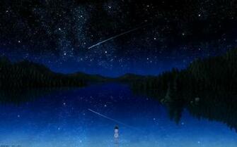 Water Nature Anime Girls Shooting Stars HD Wallpaper