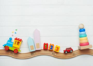 Kids Toys On Toy Wooden Railway White Background Clearline