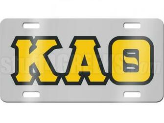 Kappa Alpha Theta License Plate With Black And Gold Letters On Silver