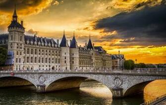 Wallpaper The Sky Sunset Clouds Bridge Castle France Paris
