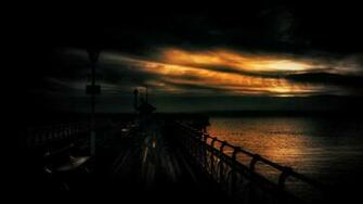 Dark Sunset Ocean Sea Pier Sky Wallpaper