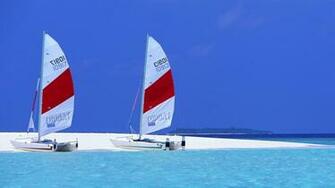 Sailboats On The Shore Wallpaper