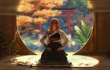 Wallpaper Pond Katana Japan Meditation Tattoo Red Bonsai