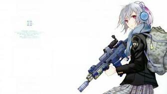Headphones Guns Fuyuno Haruaki Eotech Simple Background Anime